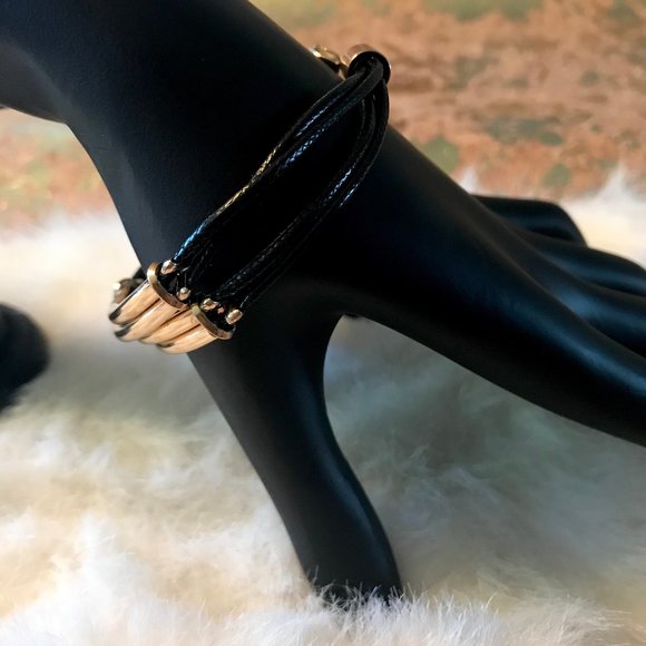 METAL GOLD AND BLACK VINYL BRACELET NWT - Picture 2 of 9